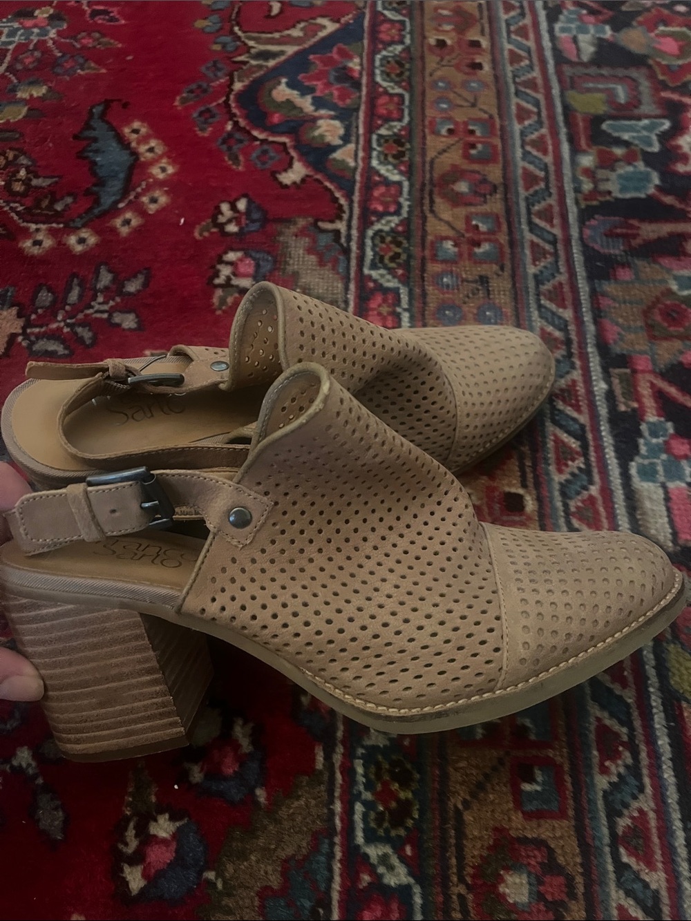 Franco Sarto /Taupe Perforated Slingback Block Heel